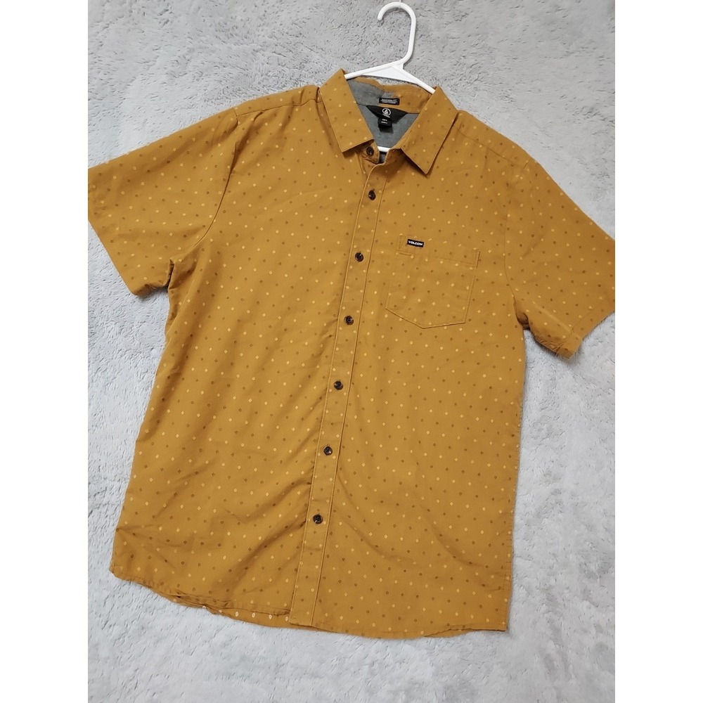 Volcom Shirt Mens Large Modern Fit Surfer Beach Geometric Mustard Yellow EUC